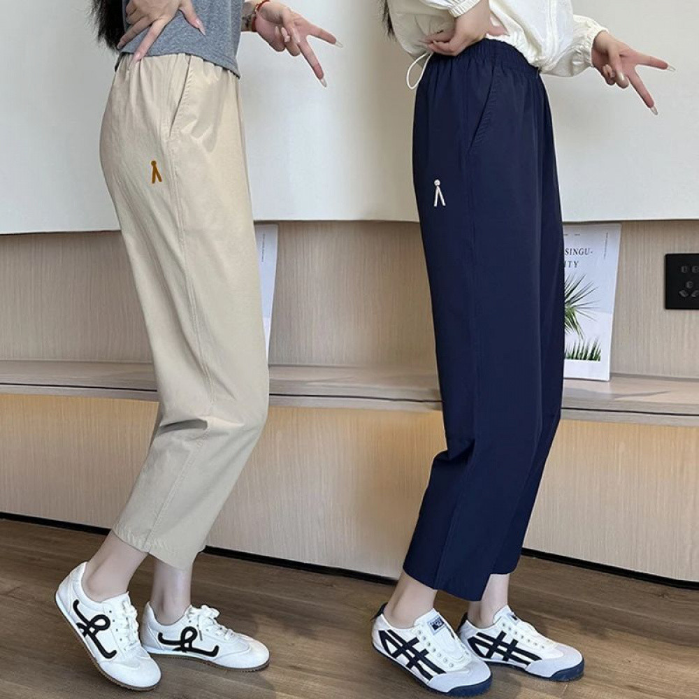 Plus-size thin ice silk quick-dry harem pants for women, loose casual straight-leg cropped sports pa