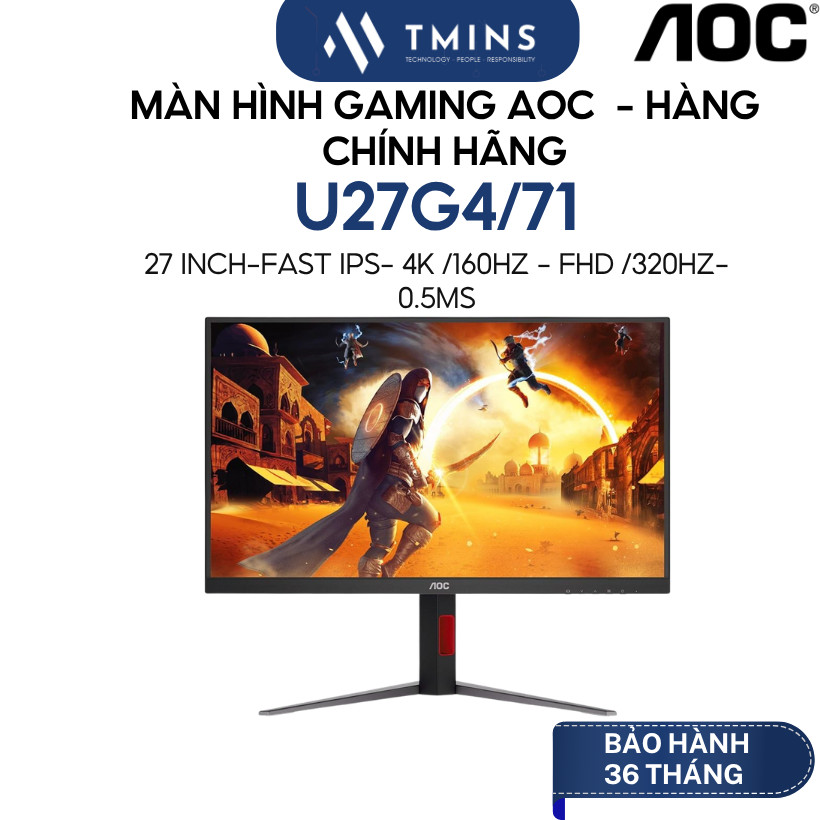 Màn hình gaming AOC U27G4/71 (27 inch/Fast IPS/UHD-160Hz-0.5ms - FHD-0.3ms-320Hz) - Hàng chính hãng