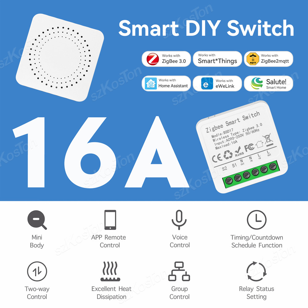 16A Mini ZigBee Smart Switch eWeLink Smart Home DIY Breaker Relay cho SmartThings Alice Alexa Google