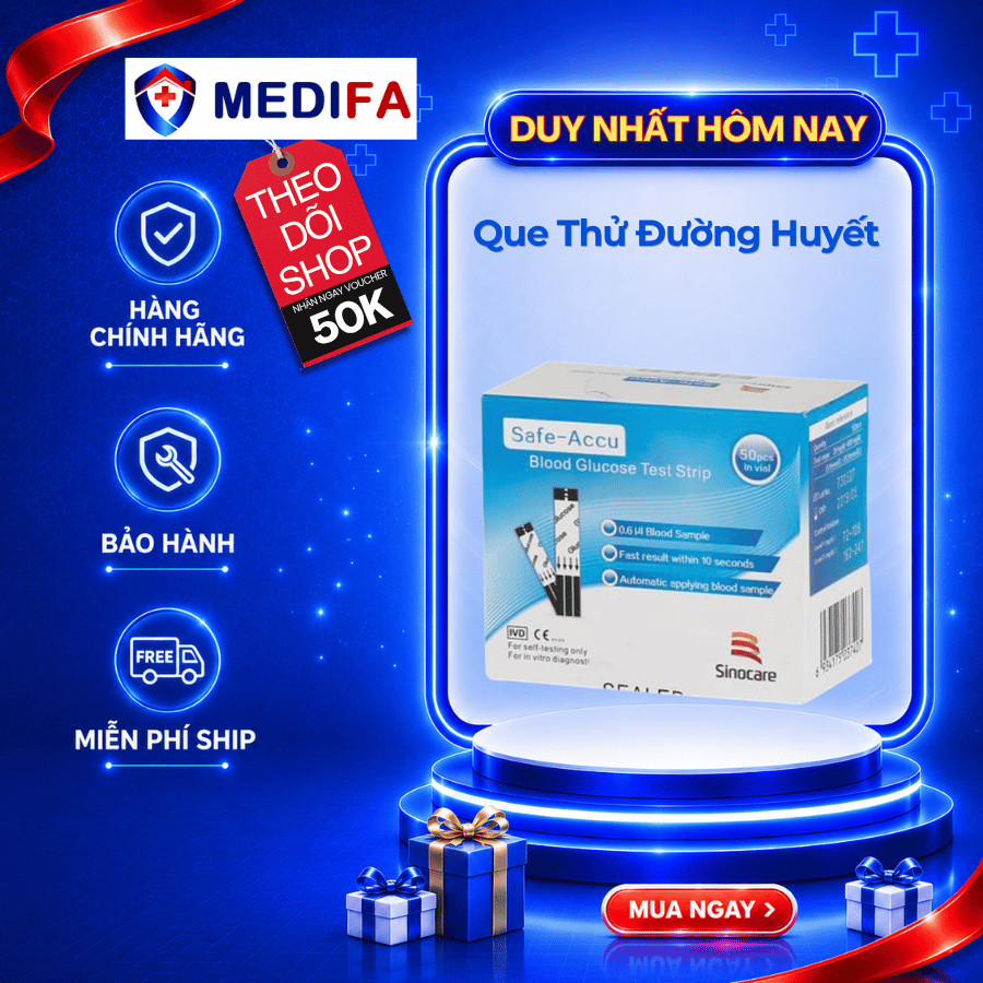 Hộp 50 Que Thử Đường Huyết Safe Accu Dùng Cho Máy Đo Đường Huyết Sinocare Safe Accu, Hàng Chính Hãng