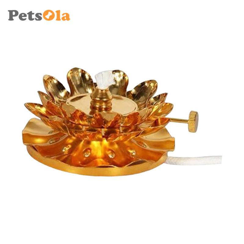 PETSOLA Butter Lamp Wick Holder Without Wick Lotus Flower Aureate Alloy Temple Ghee Lamp