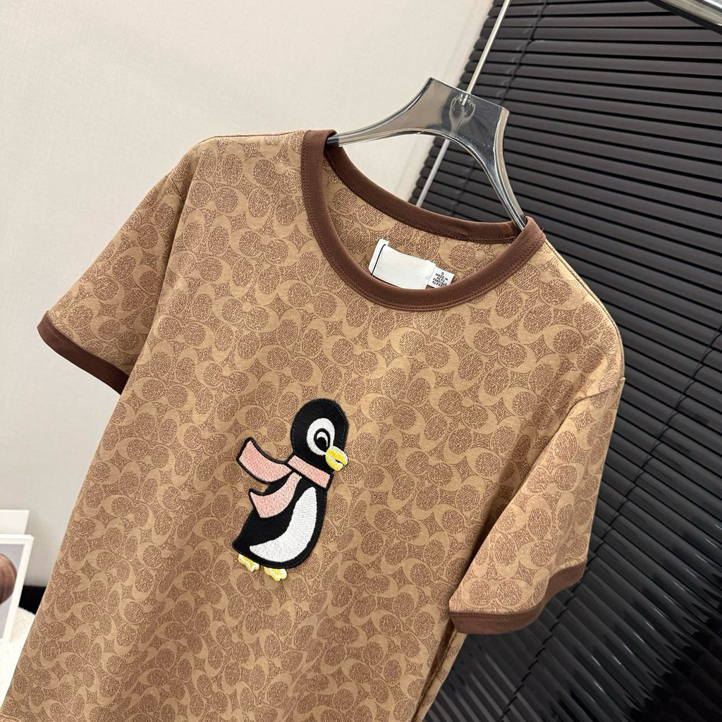 L1BQ CH Koujia Classic All-Over Print Penguin Couple Crew Neck Short Sleeve TC Cartoon fashion for m