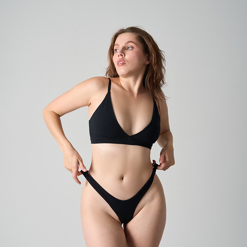 SKIMS Cotton bra set Cotton-spandex sexy bra set without padding and underwire, breathable underwear