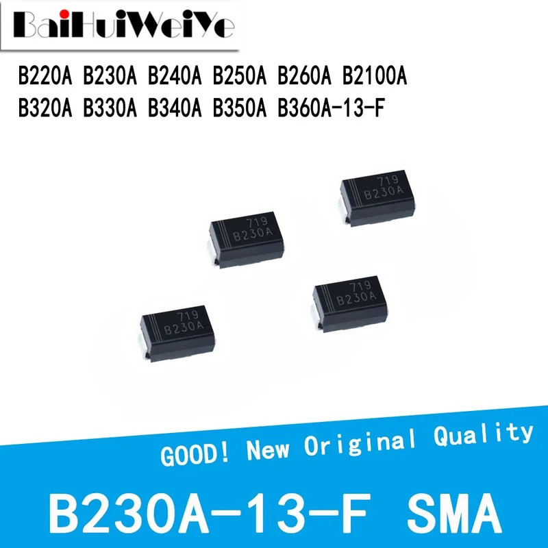 10 CÁI B340A B230A B220A B240A B250A B260A B320A B330A B350A B360A B2100A -13-F SMA SMD Schottky Dio