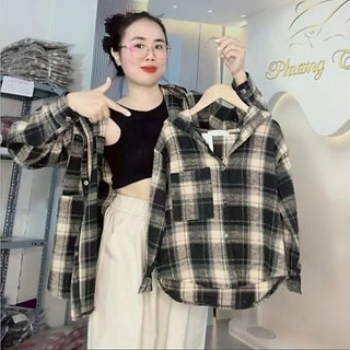 (Áo Ba+Mẹ+Bé) áo khoác áo sơ mi áo chống nắng cho ba mẹ và bé chất liệu vải kẻ dạ áo có túi ngực và túi trong