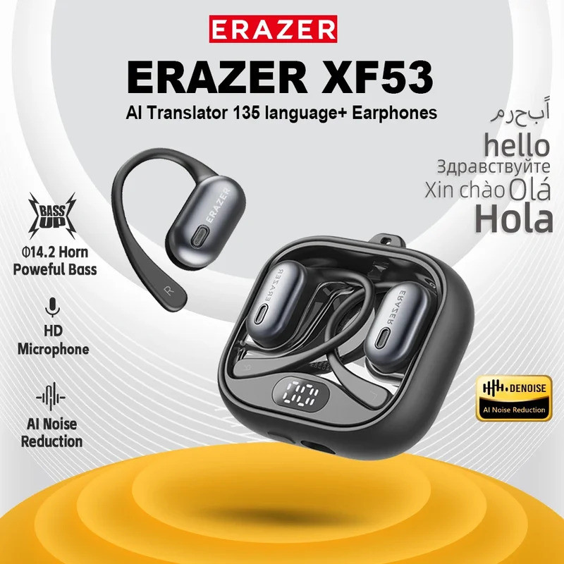ERAZER XF53 Bluetooth V6.0 Tai nghe AI Translator Earbuds Tai nghe không dây thể thao OWS Power Bass