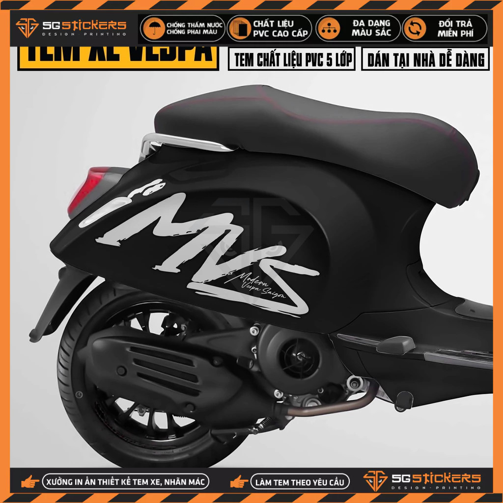 Tem Vespa Sprint / Primavera Thiết Kế MVS Modern Vespa Saigon | VPSP49 | Team Decal Hình Dán Xe Máy 