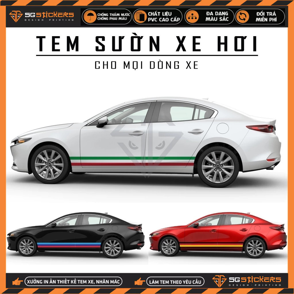 [Chọn Màu] Tem Sườn Xe Ô Tô Mẫu Cờ Đức, Pháp, Italy, Performance | TSOT-03 | Decal Dán Sườn Xe Ô Tô 