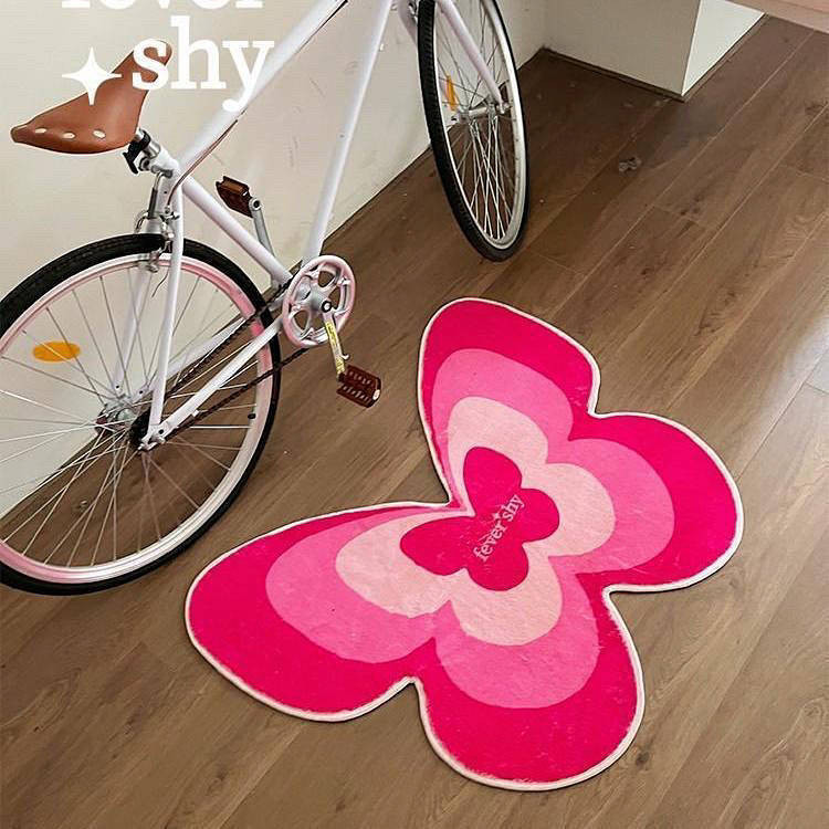 Home Girl Heart Pink Butterfly Series Carpet Floor Mat Cute Original Ins Style Bedside Cashmere Inte