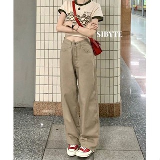  Sibyte- SẴN HÀNG - Quần Jeans Nữ Ống Suông Rộng Dáng Rủ Màu Be Tôn Dáng Thiết Kế Độc Đáo Phong Cách Hàn Quố 