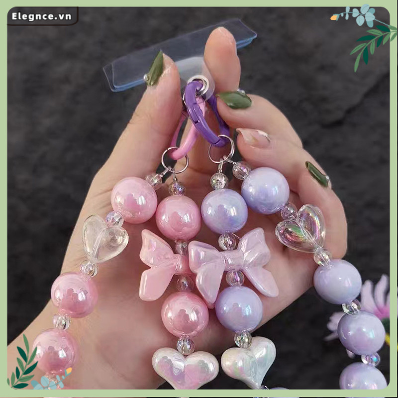 【Elevn】Móc khóa màu trơn thời trang hình trái tim đính hạt dây đeo điện thoại máy ảnh tự làm ốp lưng điện thoại | BigBuy360 - bigbuy360.vn