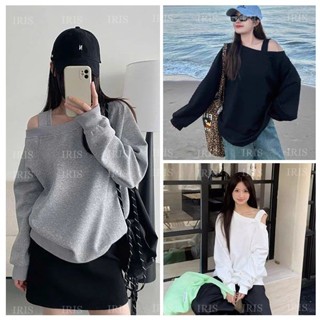  Áo Nỉ Lệch Vai Phối Dây Nữ Form Rộng Ulzzang – Áo Sweater Trễ Vai Tay Bồng Mặc 2 Kiểu Chất Nỉ Mềm Mịn 