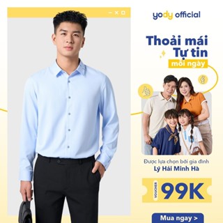 Áo sơ mi nam YODY dài tay vải polyester nano solid ít nhăn nhàu đứng form thêu cổ thoáng mát SMM7095