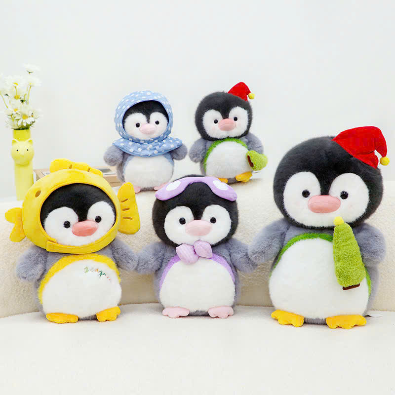Gấu bông chim cánh cụt đội mũ cá, chim cánh cụt đeo kính tím, chim cánh cụt noel, chim cánh cụt đội 