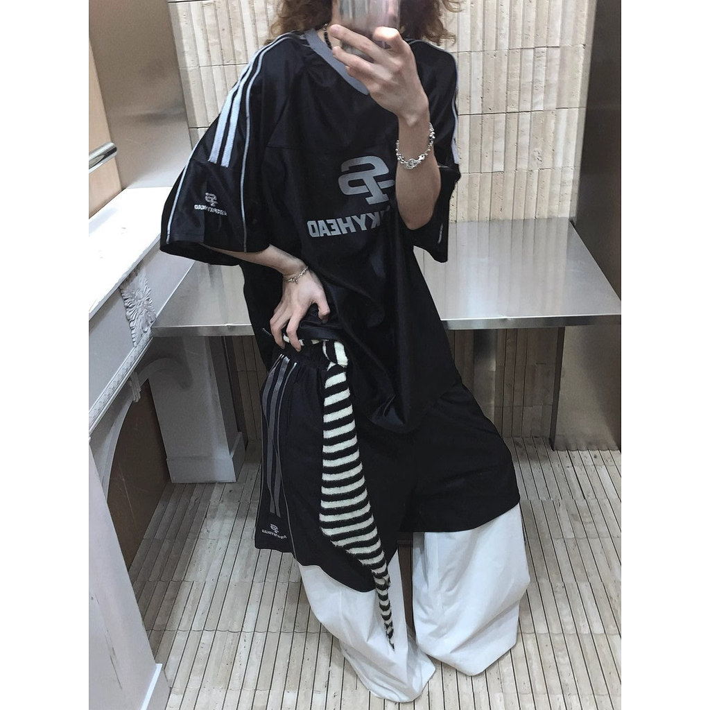 Mỹ Retro Cổ Chữ V Thanh Jersey Áo Thun Tay Ngắn Nam Mùa Hè Rời Áo Thun Ice Silk Sấy Ice Hockey Jerse