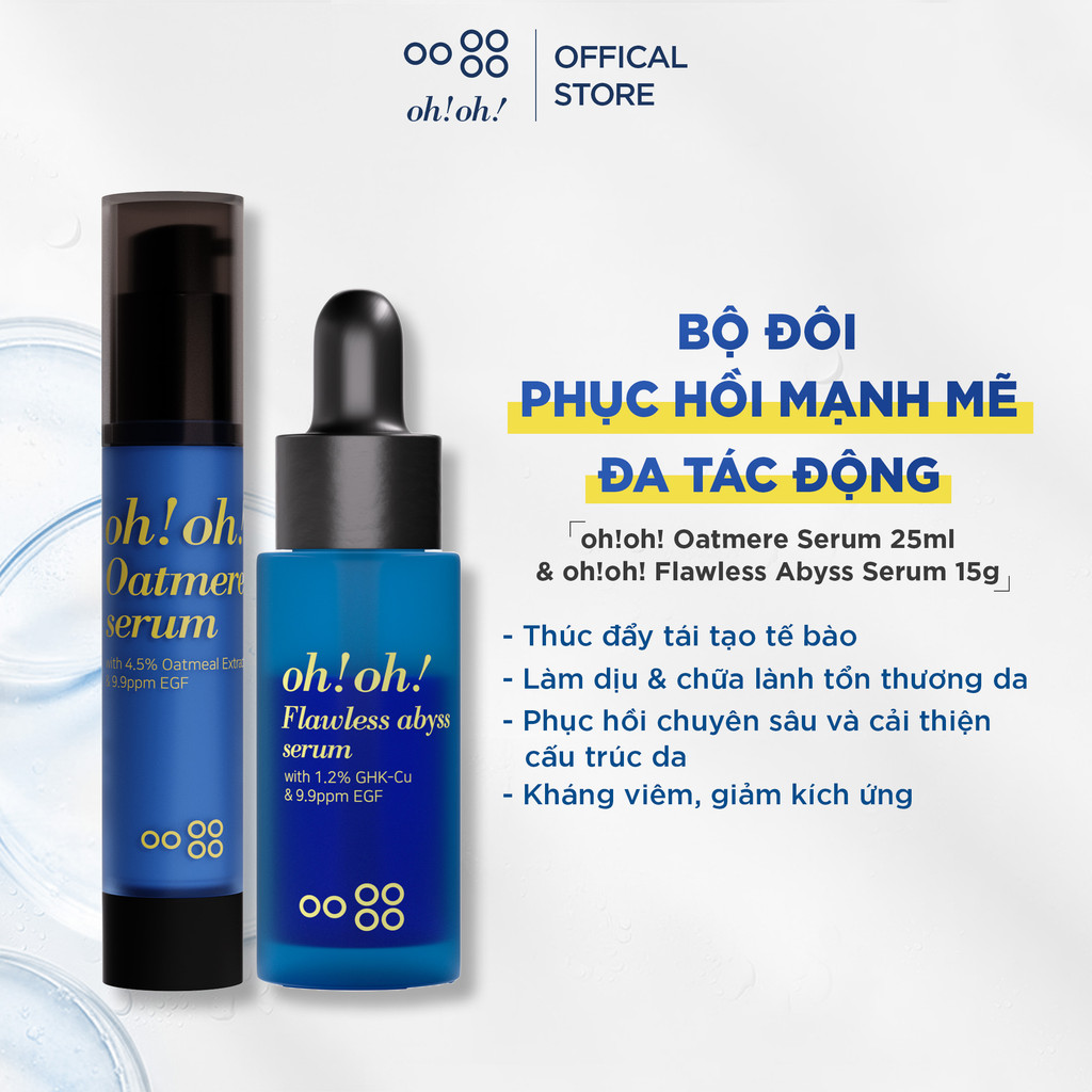 Bộ đôi phục hồi mạnh mẽ đa tác động ohoh Oatmere Serum 25ml & ohoh Flawless Abyss Serum 15g