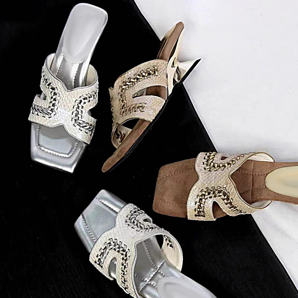 Women's Wedge Heel Woven Square-Toed Sandals for Outdoor Wear