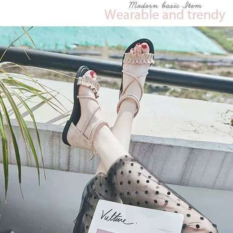 Influencer La Mã Giày Sandal Nữ Mùa Hè 2024 Phong Cách Mới Flat Ren-Up Phù Hợp Với Học Sinh Phiên Bả