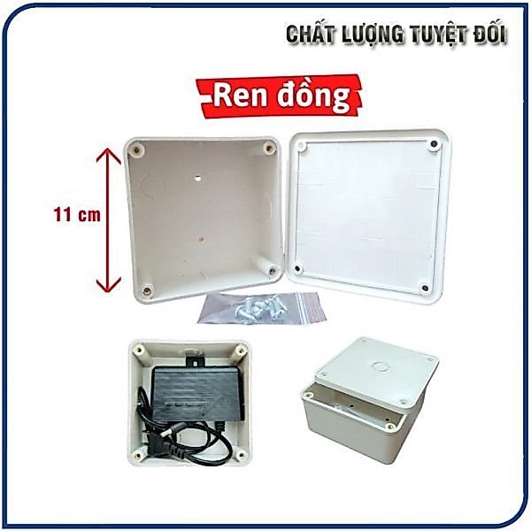 Hộp kỹ thuật Ren Đồng 11*11*5 KÈM VÍT- Nhựa dầy bảo vệ Nguồn camera chống nước dùng cho eviz, dahua,