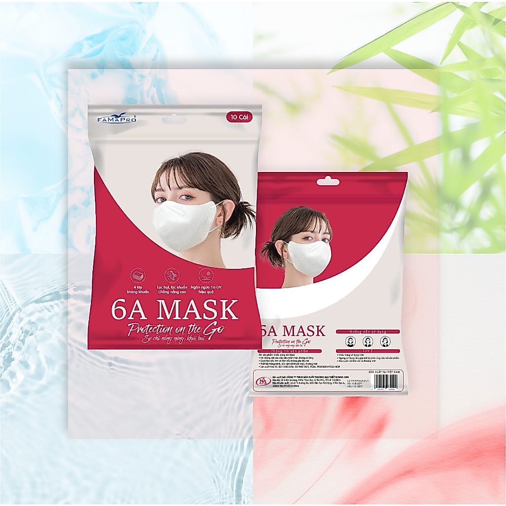 Khẩu trang chống nắng 6a, Khâu trang 6A tự tin chống năng , Khẩu Trang framapro 6A túi 10 cái
