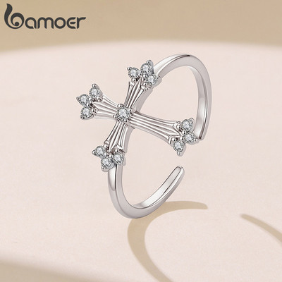 Bamoer Mở Nhẫn Có Thể Điều Chỉnh Kích Thước Trang Sức Thời Trang Chữ Thập Cho Nữ Quà Tặng