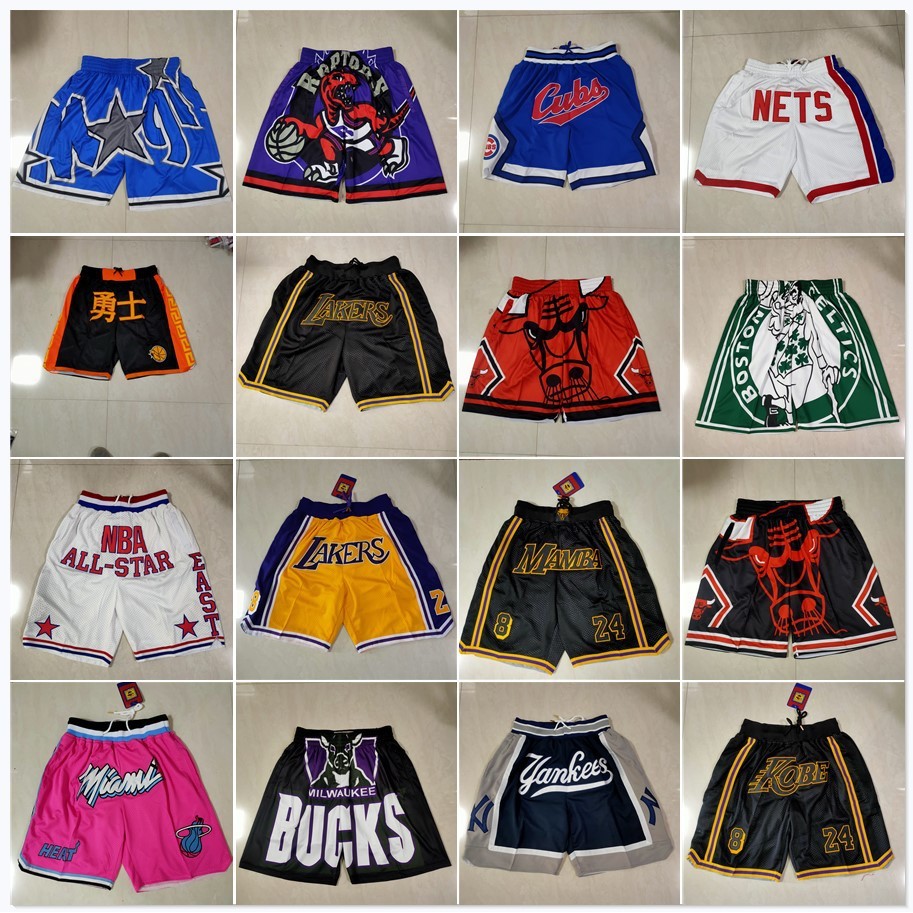 Quần Bóng Rổ Retro Lakers Nhiệt 76 Magic Genius Raptor Thẻ Trắng Lakers Yankees Bucks Sun Bốn Túi
