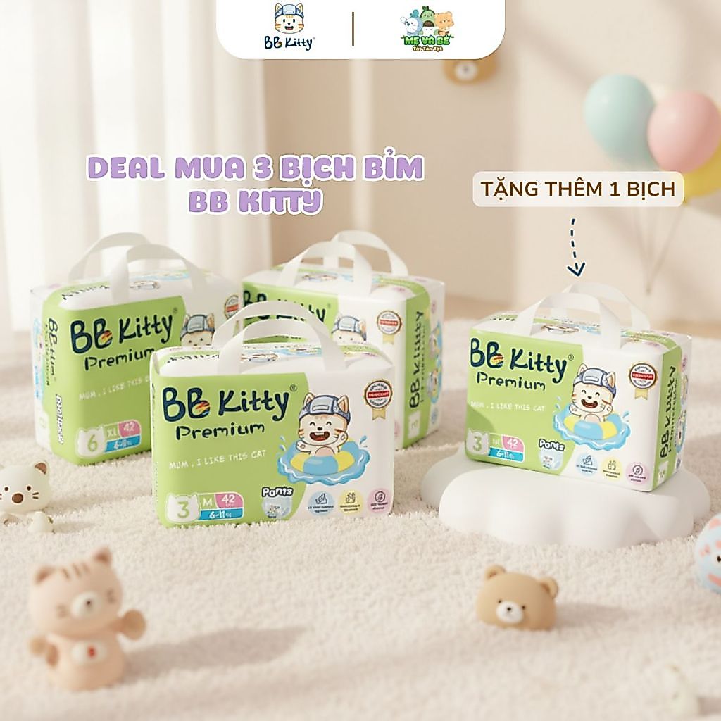 [MUA 3 TẶNG 1 BB KITTY] COMBO 03 Bịch Bỉm BB Kitty Premium Đủ size từ NB-3XL