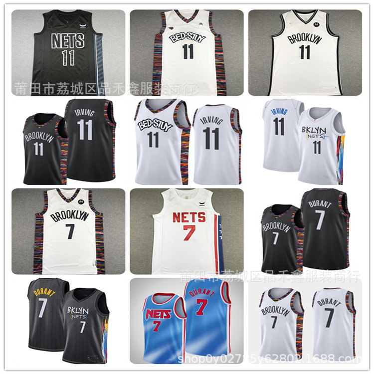Giao hàng trong ngàyNet No. 11 IRVING Trắng Xám Đen Thành Phố Bóng Rổ Đồng Phục Thêu Durant 7 Jersey