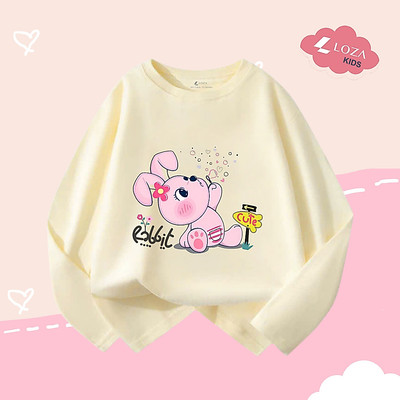 Áo thun dài tay bé gái in thỏ cute cho bé từ 15-43kg - Áo thu đông trẻ em Loza Kids - KT3257