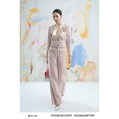 Quần tweed suông kẻ sợi hồng túi ốp thiết kế Elise FW2508187BPTWPP