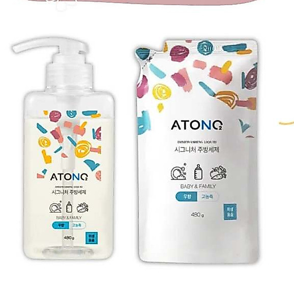 Nước rửa bình sữa Atono2 480g Hàn quốc, nước rửa bát và rau củ thuần chay, an toàn cho bé sơ sinh