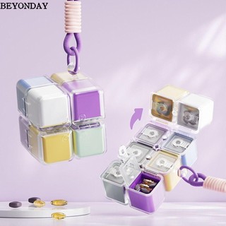 Hộp thuốc BEYONDAY Magic Cube, Thuốc chống ẩm từ tính bảy ngày, Hộp đựng thuốc di động kín có dây buộc 8 lưới cho gia đình và du lịch