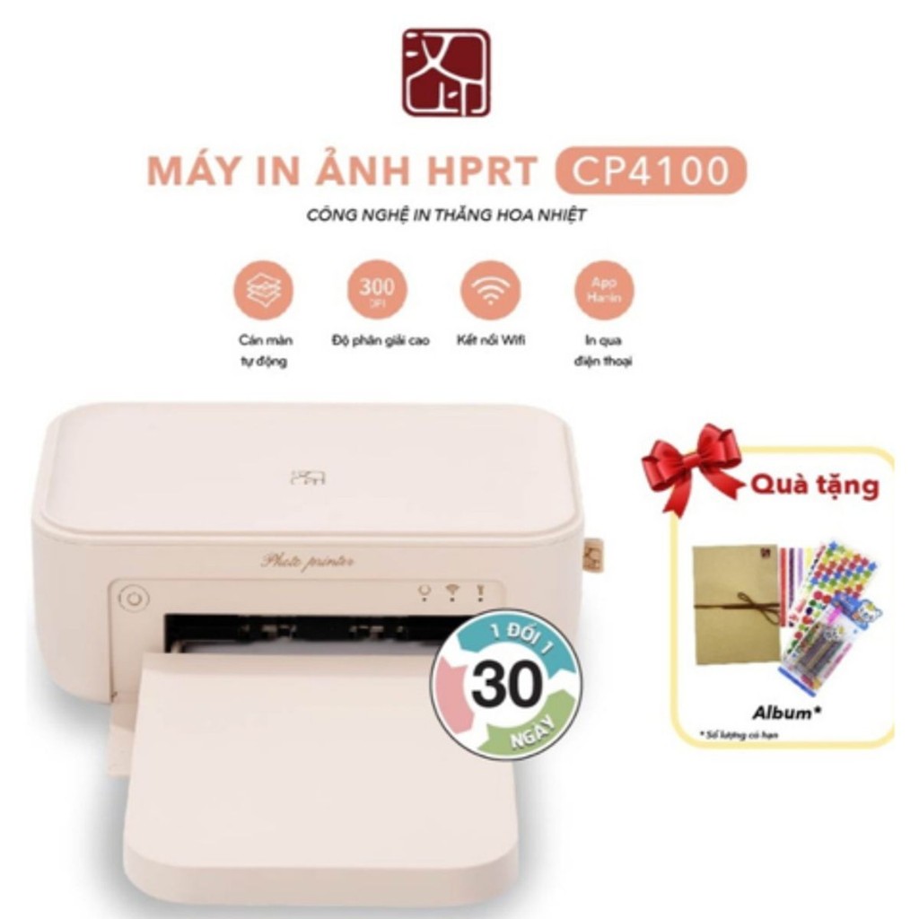Máy in ảnh HPRT CP4100 300 DPI: In nhiệt thăng hoa, in từ điện thoại, tự động cán bảo vệ ảnh.