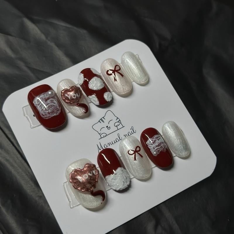 T58 nailbox đỏ đô mix trăng ngọc trai