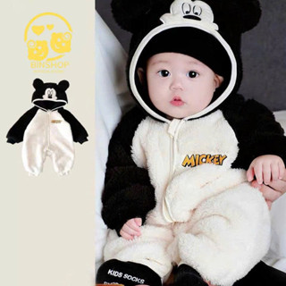  Quần áo sơ sinh Lông cừu ấm áp bé trai gái Bộ dài tay bé trai gái Hình Mickey dễ thương Bodysuit cho bé gái trai 0-12M 