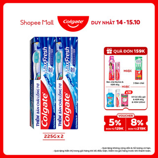 Bộ 2 Kem đánh răng Colgate Maxfresh bạc hà the mát 225g/tuýp tặng bàn chải