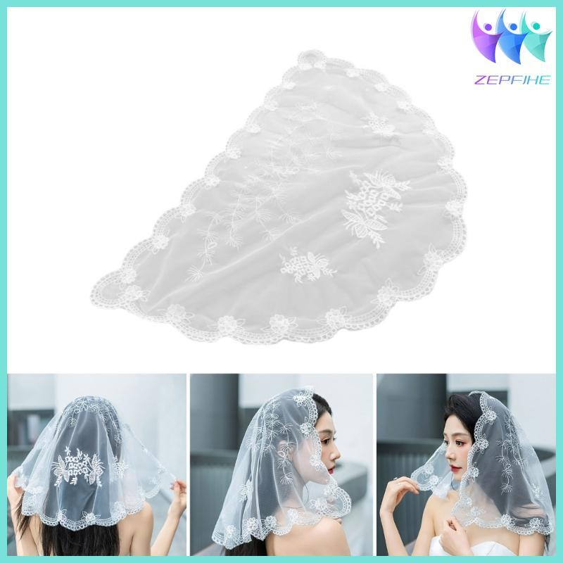 Nio Wedding Flower Veil Latin Mass Head Scarf Thêu Head Covering Bridal Veil