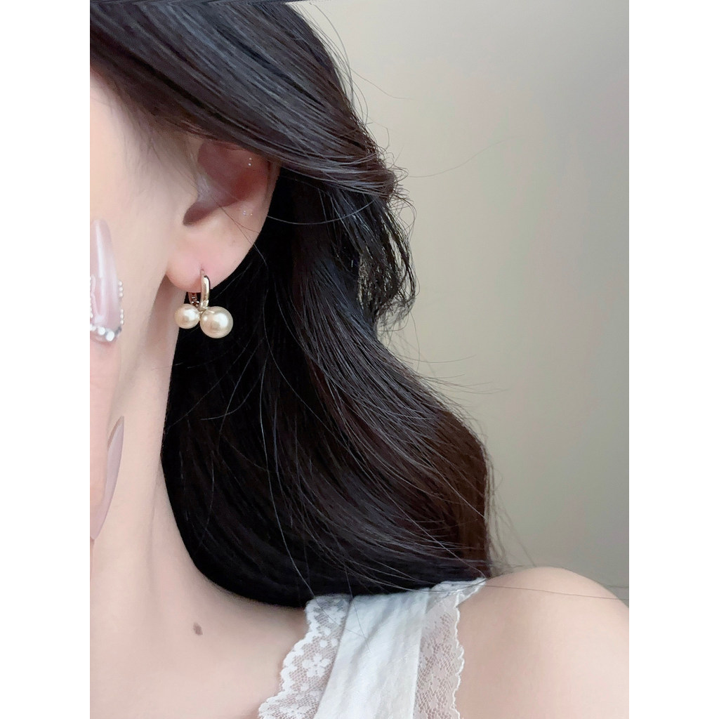 2026 Sản phẩm mới {Mocha Mousse} Bông tai ngọc trai cổ điển nhẹ nhàng Cherry Light Luxury Retro Ear 