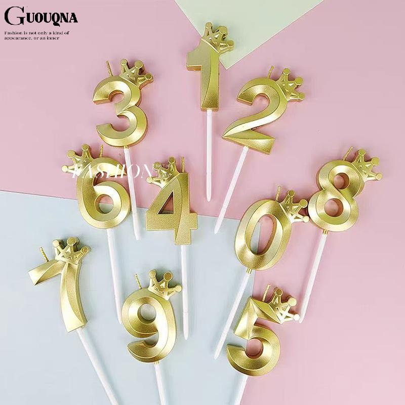 GUOUQNA 1 Chiếc Vương Miện Vàng Kỹ Thuật Số Nến Bánh Sinh Nhật Trẻ Em Tiệc Sinh Nhật Bánh Cưới Nến 0