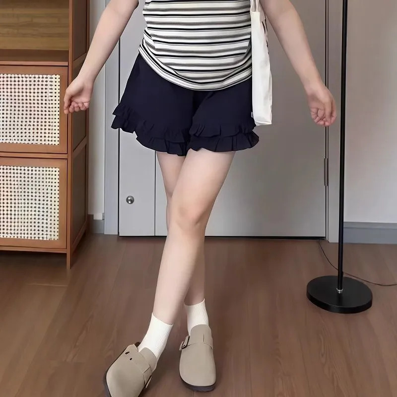 Plus size Quần ngắn ống rộng nữ mùa hè phong cách mới esign dáng rộng lưng cao nấm quần thông thường