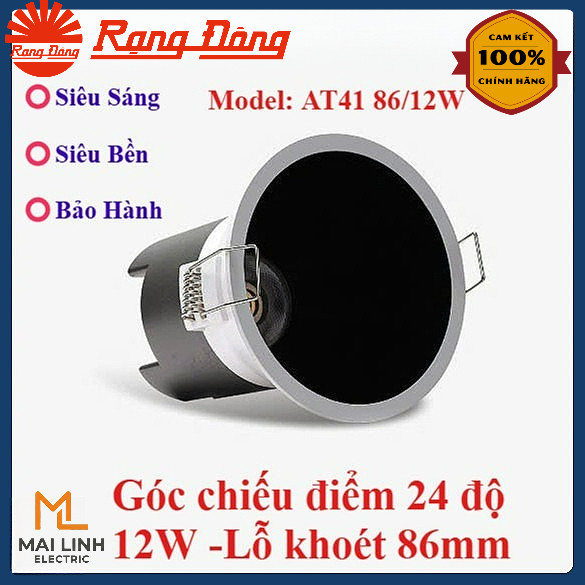 (Rạng Đông) Đèn Led Downlight Âm Trần Góc Chiếu Điểm 24 Độ - Công suất 12W -Lỗ khoét 86mm -Đèn spotl
