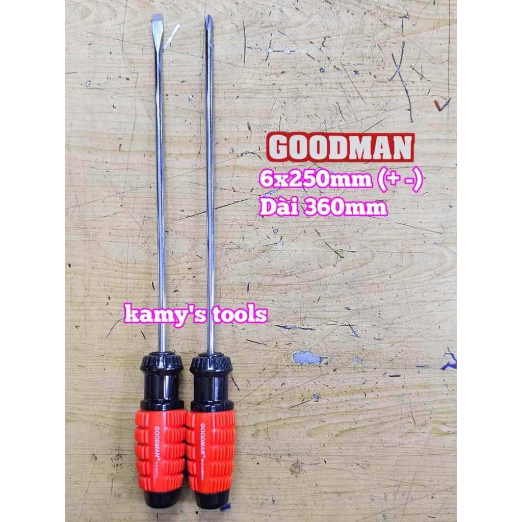 Tua vít cán gai bake dẹp 6mm PH2 dài 250mm 6x250mm PH2x250mm Goodman 91610PH 91610STM
