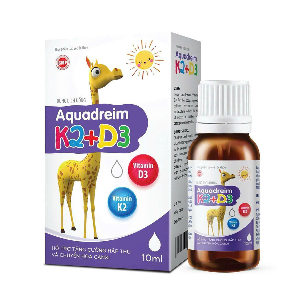 Aquadreim K2+D3 chai 10ml giúp bổ sung D3 giảm nguy cơ còi xương ở trẻ nhỏ.