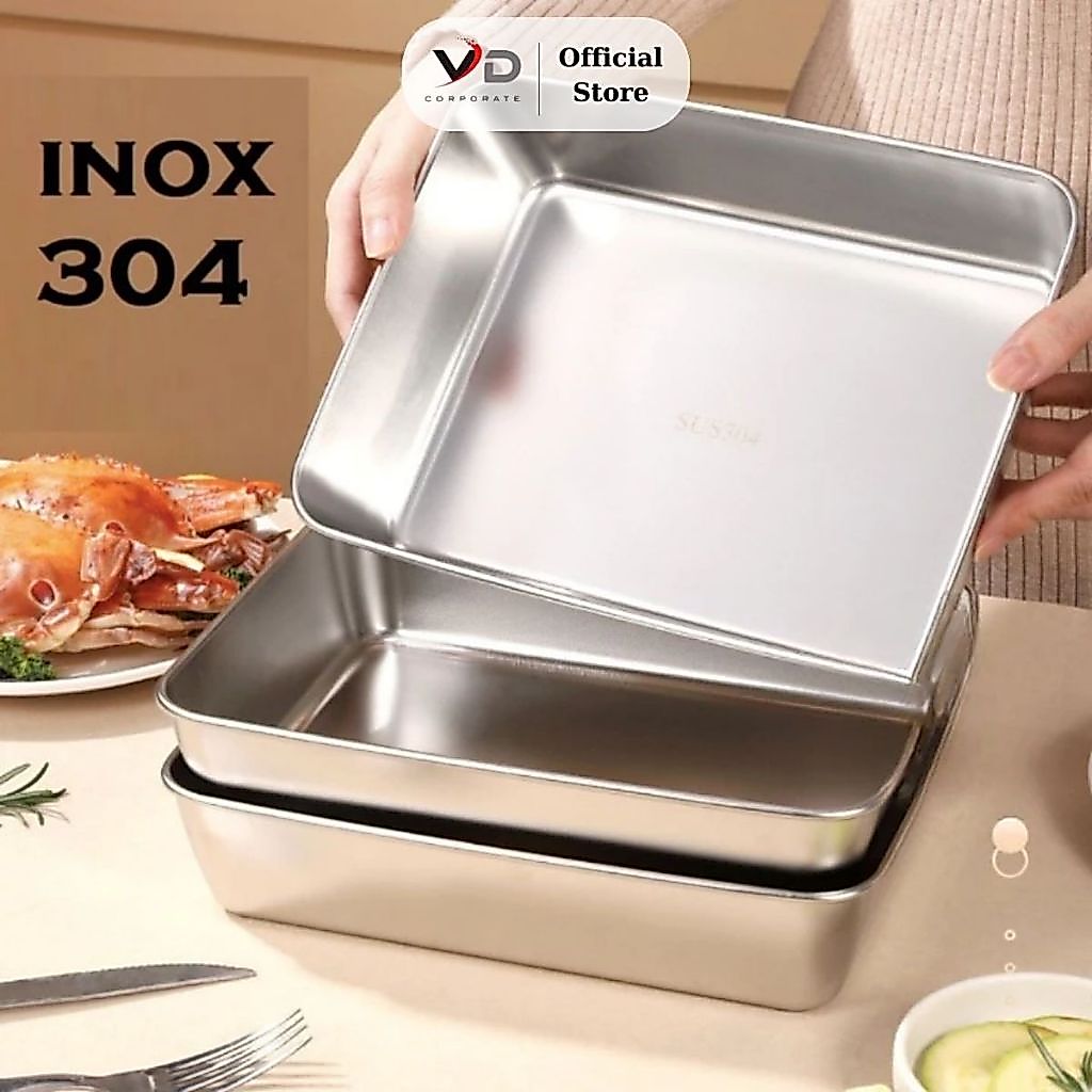 Hộp Inox 304 Đựng Thức Ăn Cỡ Lớn Có Nắp Đậy – Khay Inox Không Gỉ Cao Cấp, An Toàn Thực Phẩm