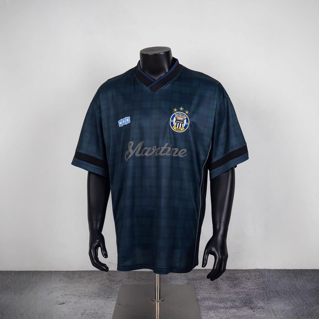 PYLM Martine Rose Vintage loose-fitting black and green checkered pattern V Unisex football jersey w