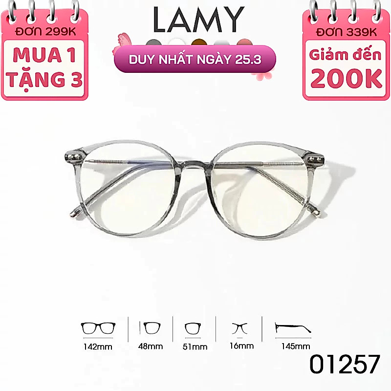 Gọng kính cận nữ 01257 mắt kính tròn to thời trang trẻ trung cho nữ LAMY