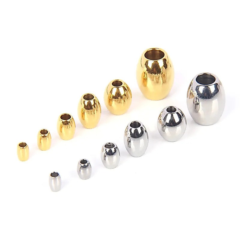 Xhn 20-50pcs thép không gỉ màu vàng hình bầu dục xi lanh Spacer Loose Bead cho Diy Vòng tay Vòng cổ 