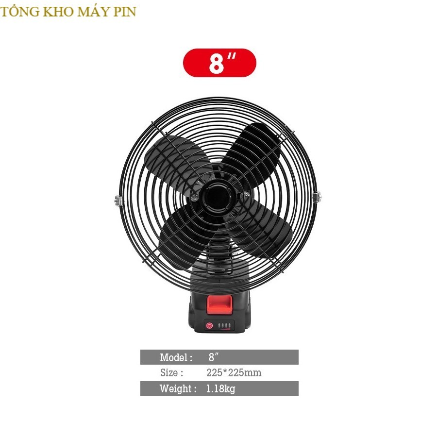 Quạt Pin Tích Điện MAKITA, Quạt Chạy Pin Tích Điện 8 Inch Để Bàn , Làm Mát Cực Nhanh, (quạt đen ), T