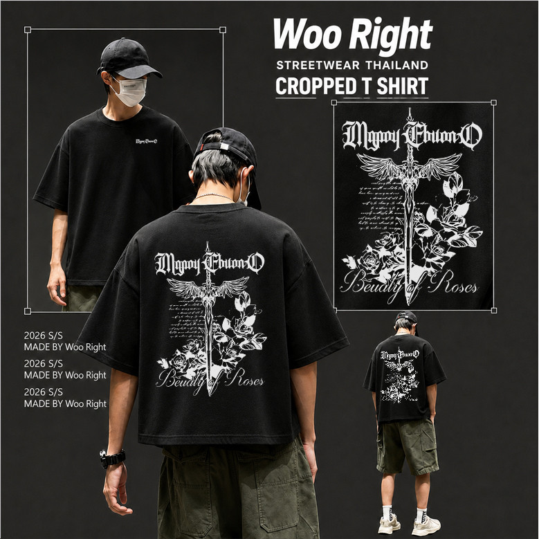 COD Giao hàng 24 giờ Woo Right Boxy crop tee Beauty of Roses Áo thun in hình thời trang