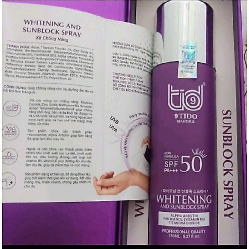 XỊT CHỐNG NẮNG TOÀN THÂN 9TIDO 150ML [Hàng Cam Kết Chính Hãng]